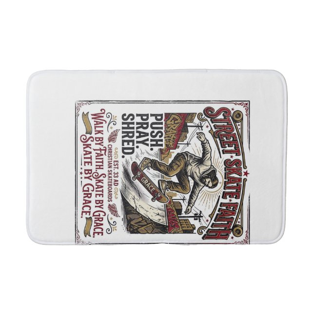 Jesus Skate Longboard Shirt Christian Bath Mat (Front)