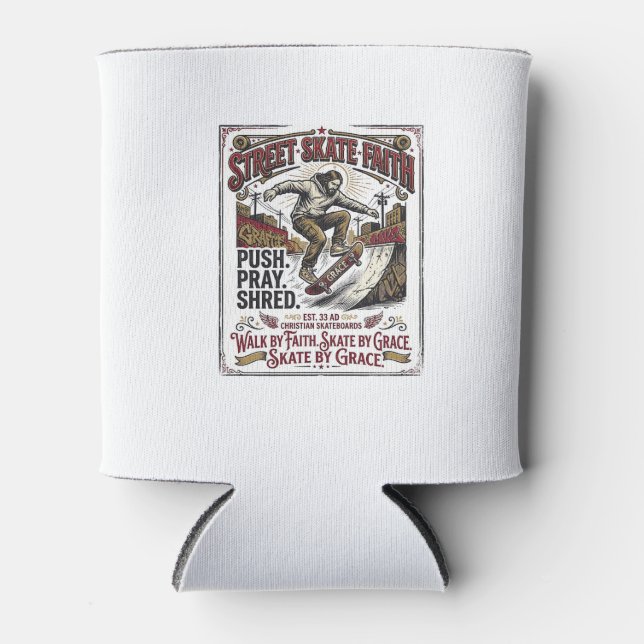 Jesus Skate Longboard Shirt Christian Can Cooler (Front)