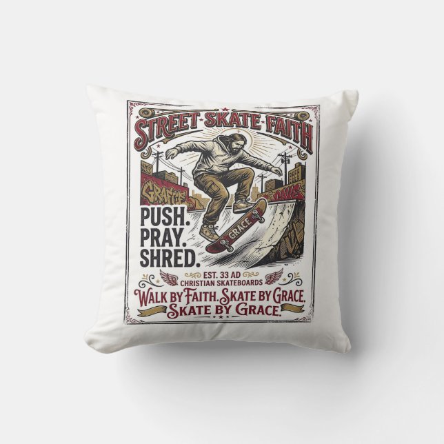 Jesus Skate Longboard Shirt Christian Cushion (Front)