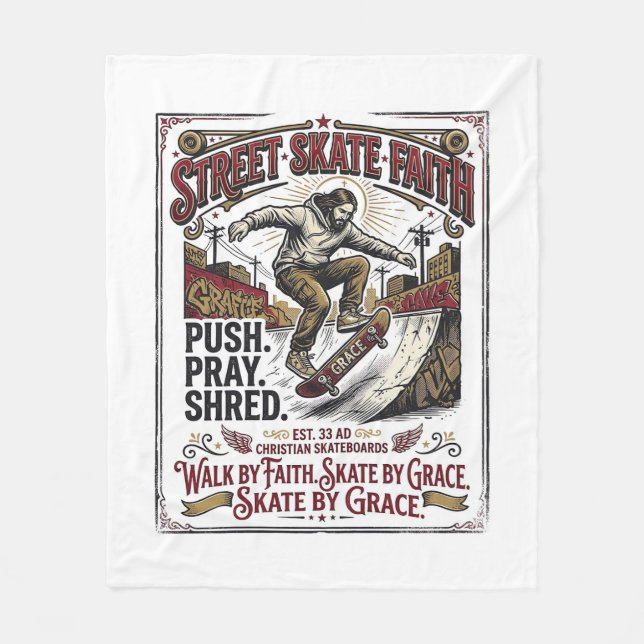Jesus Skate Longboard Shirt Christian Fleece Blanket (Front)