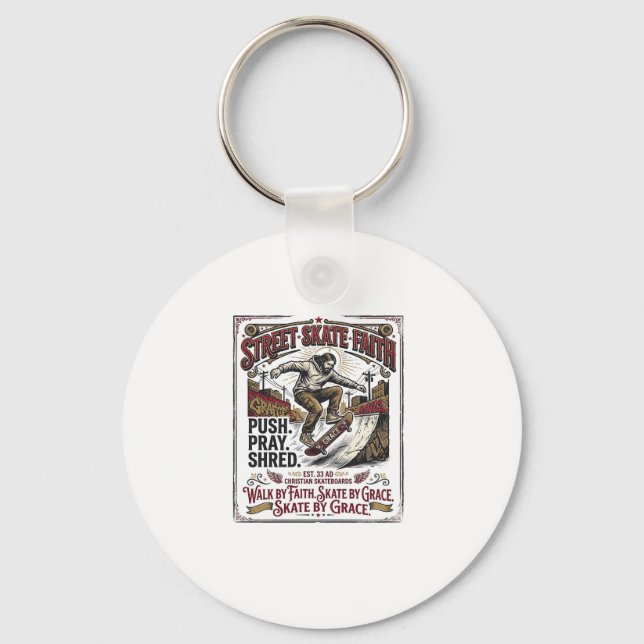 Jesus Skate Longboard Shirt Christian Key Ring (Front)
