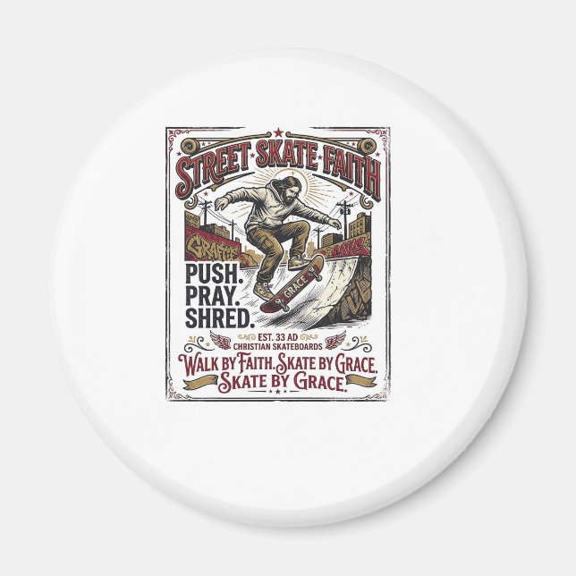 Jesus Skate Longboard Shirt Christian Magnet (Front)