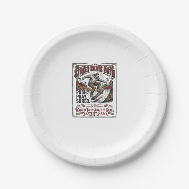 Jesus Skate Longboard Shirt Christian Paper Plate (Front)