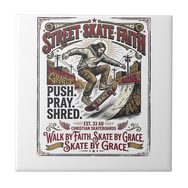 Jesus Skate Longboard Shirt Christian Tile (Front)