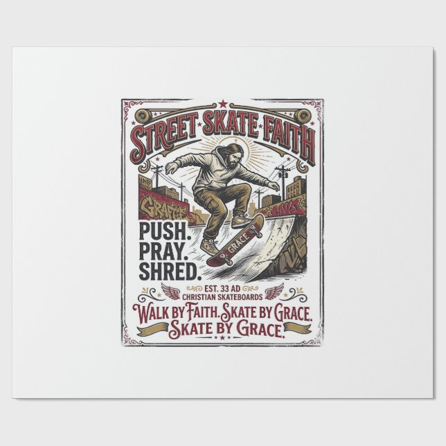 Jesus Skate Longboard Shirt Christian Wrapping Paper (Flat)