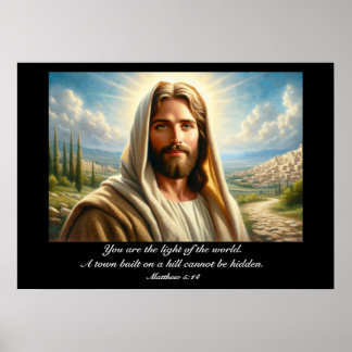 Jesus Smiling Under a Heavenly Sky Poster