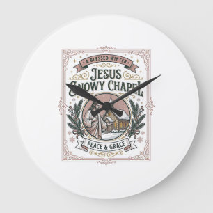 Jesus Snowy Chapel Jesus Snowy Chapel Christian Fa Large Clock