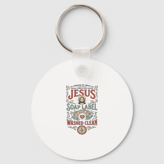 Jesus Soap Label Washed Clean Jesus Soap Washed Cl Key Ring (Front)