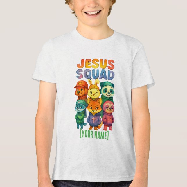 Jesus Squad – Custom Cute Christian Animal Crew Tri-Blend Shirt (Front)