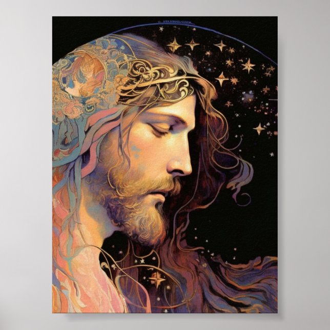 Jesus Stained Glass Black Background Poster (Front)