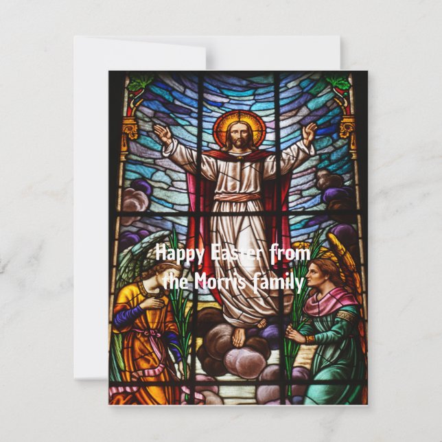 Jesus/Stained Glass Happy Easter editable text Card (Front)