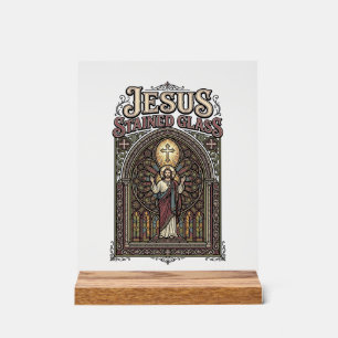 Jesus Stained Glass Jesus Stained Glass Cathedral  Acrylic Sign