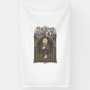 Jesus Stained Glass Jesus Stained Glass Cathedral Banner