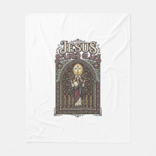 Jesus Stained Glass Jesus Stained Glass Cathedral Fleece Blanket