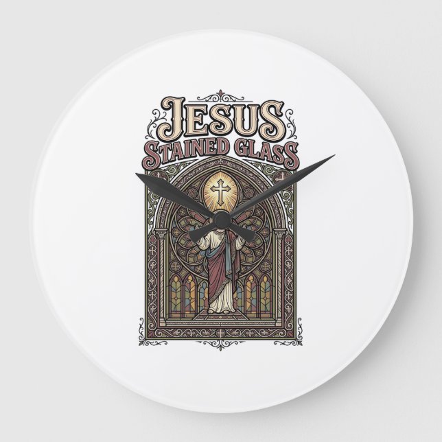 Jesus Stained Glass Jesus Stained Glass Cathedral  Large Clock (Front)