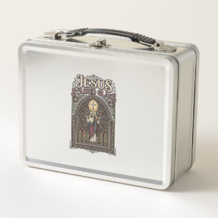 Jesus Stained Glass Jesus Stained Glass Cathedral  Metal Lunch Box
