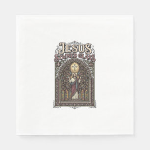 Jesus Stained Glass Jesus Stained Glass Cathedral  Napkin
