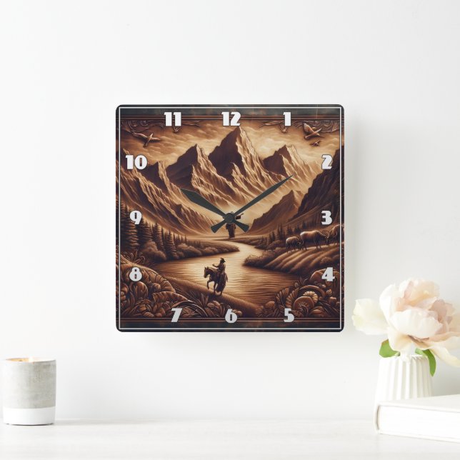 Jesus Standing in Mountains by River at Sunset Square Wall Clock (Home)