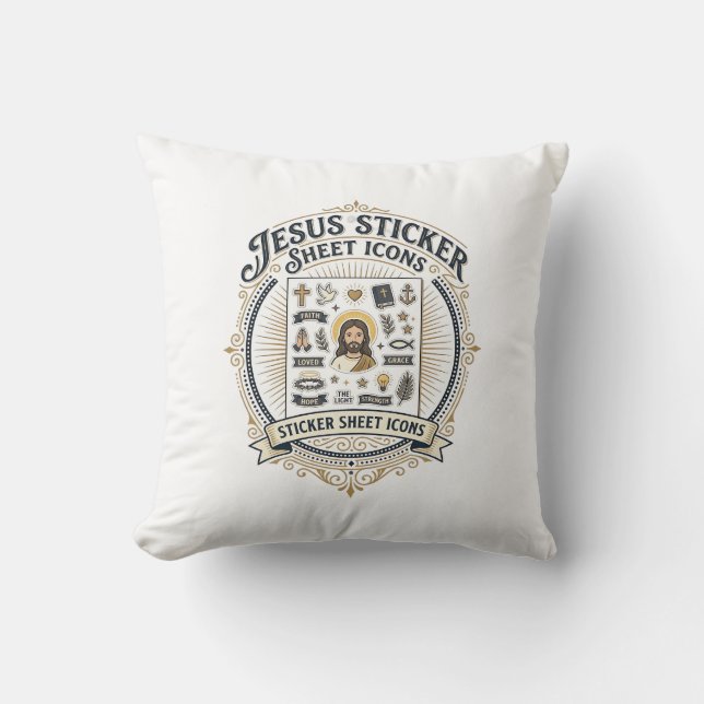 Jesus Sticker Sheet Icons Jesus Sticker Sheet Icon Cushion (Front)