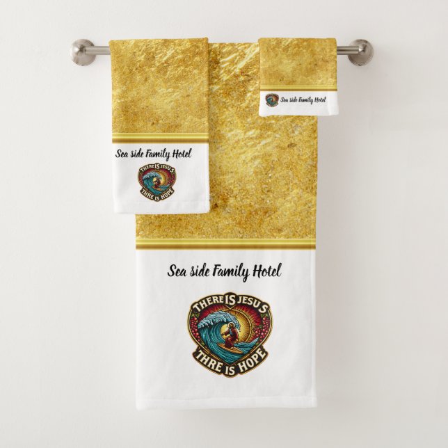 Jesus Surfing Brings Hopeful Inspiration Bath Towel Set (Insitu)