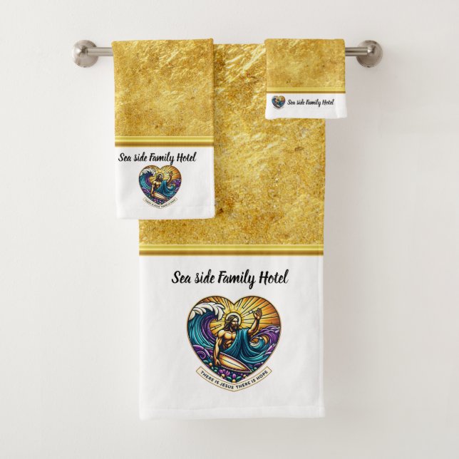 Jesus Surfing Fills Life with Joy Bath Towel Set (Insitu)
