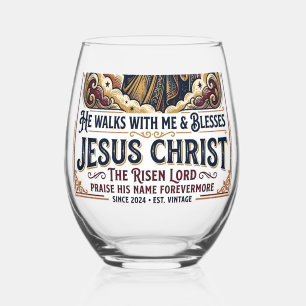 Jesus Surfing T-Shirt Inspirational Faith Stemless Wine Glass