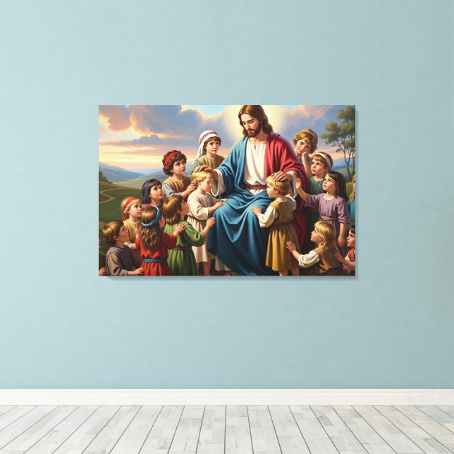 Jesus Surrounded by Children Canvas Print (Insitu(Wood Floor))
