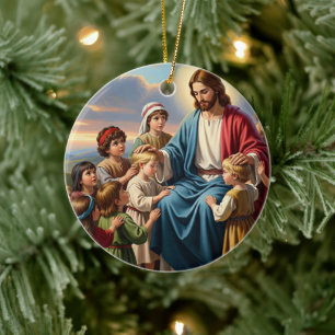 Jesus Surrounded by Children Ceramic Tree Decoration
