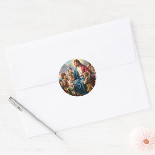 Jesus Surrounded by Children Classic Round Sticker