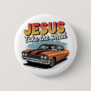 Jesus Take the Wheel Vintage Muscle Car 6 Cm Round Badge