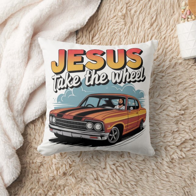 Jesus Take the Wheel Vintage Muscle Car Cushion (Blanket)