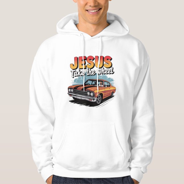 Jesus Take the Wheel Vintage Muscle Car Hoodie (Front)