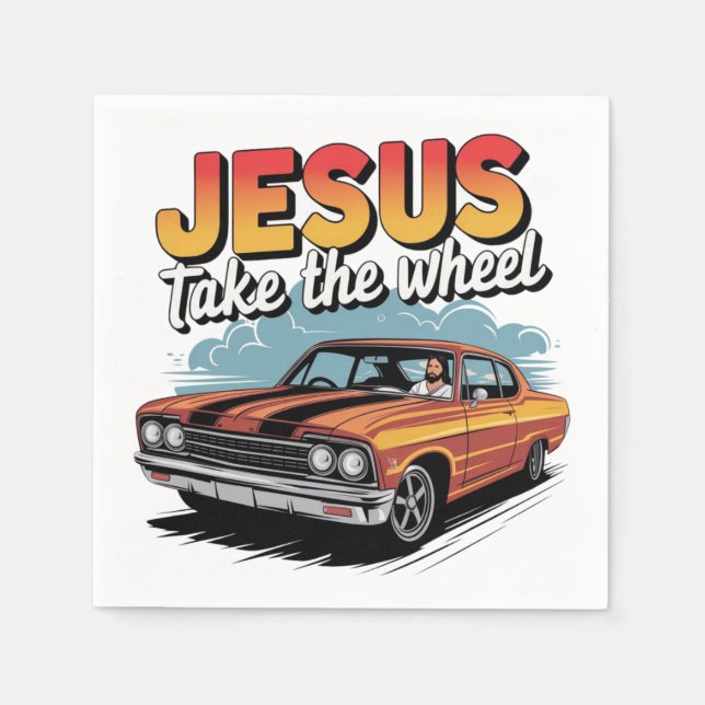 Jesus Take the Wheel Vintage Muscle Car Napkin (Front)