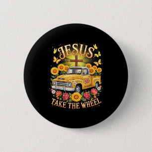 Jesus Take The Wheel Vintage Sunflower Faith Outfi 6 Cm Round Badge