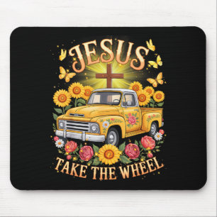 Jesus Take The Wheel Vintage Sunflower Faith Outfi Mouse Pad