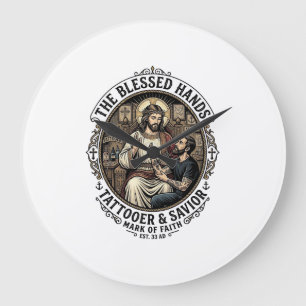 Jesus Tattoo Artist Studio T-Shirt Inspirational F Large Clock
