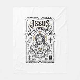 Jesus Tattoo Flash Christian Jesus Tattoo Flash Ch Fleece Blanket
