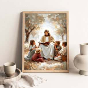 Jesus Teaching Children, Digital Christian Art Poster