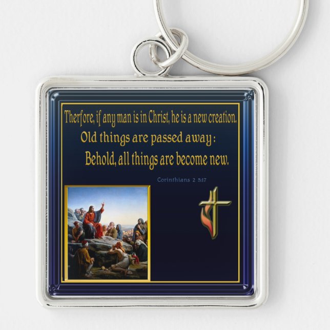Jesus teaching multiple scripture key ring (Front)
