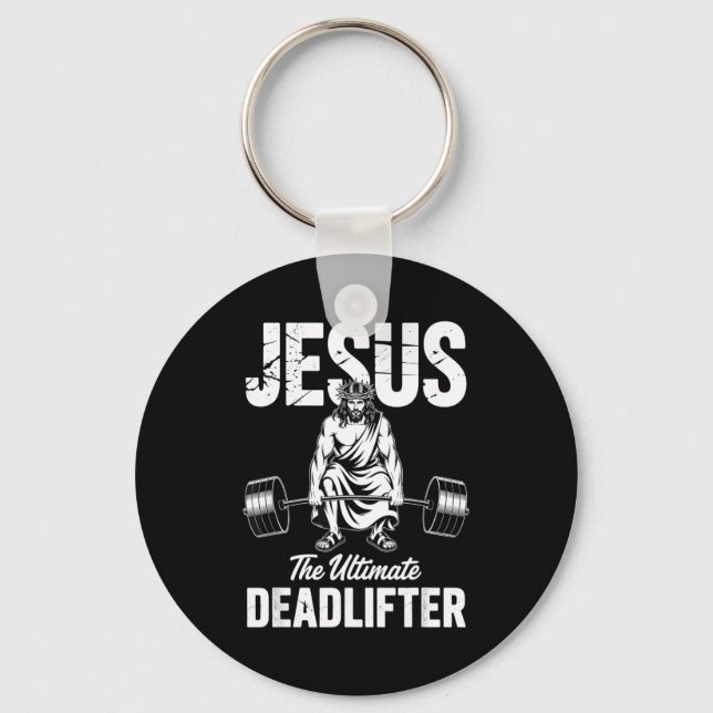 Jesus The Deadlifter Funny Christian Gym Pun  Key Ring (Front)
