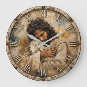 Jesus the Good Shepherd Christian Bible Art Large Clock