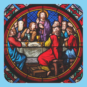Jesus The Last Supper Colourful Stained Glass Square Sticker