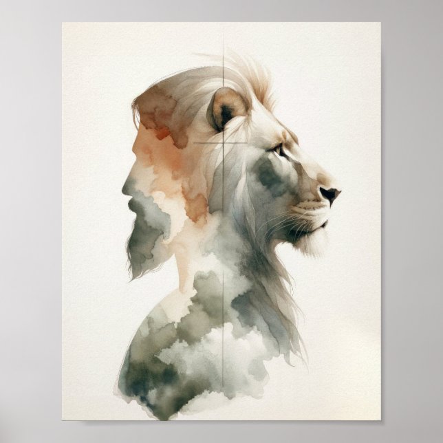 Jesus the Lion Portrait - Modern Watercolor Christ Poster (Front)