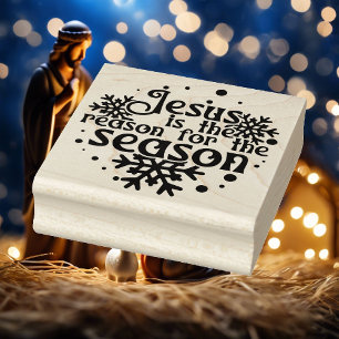 Jesus The Reason For Season Christmas Square Wood Rubber Stamp