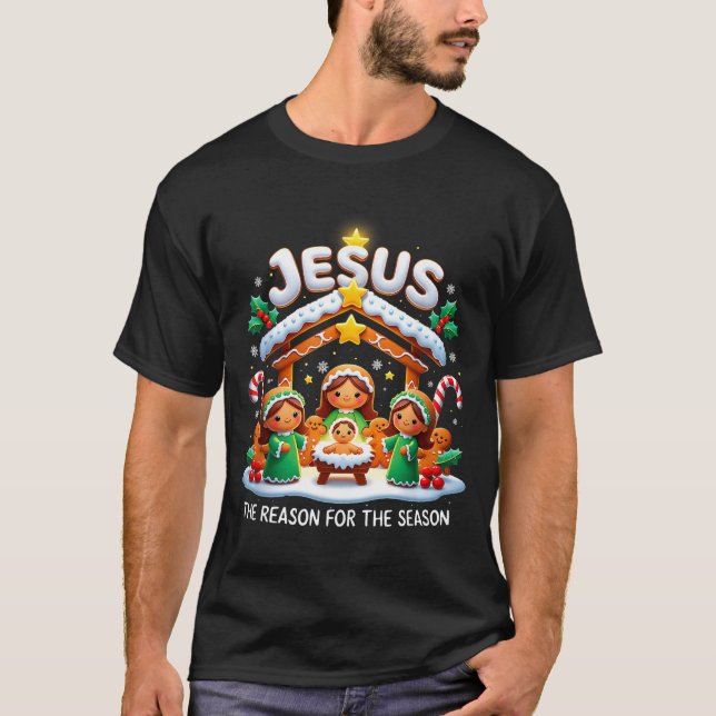 Jesus The Reason For Season Gingerbread Christmas  T-Shirt (Front)