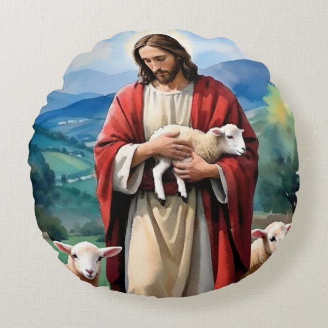 Jesus the shepherd round cushion (Front)