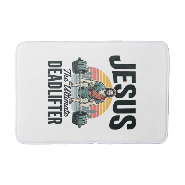 Jesus The Ultimate Deadlifter Vintage Bath Mat (Front)