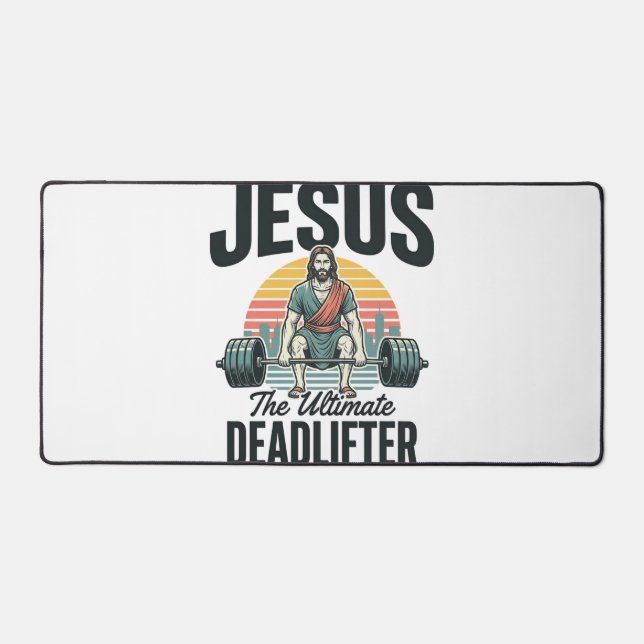 Jesus The Ultimate Deadlifter Vintage Desk Mat (Front)
