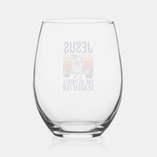Jesus The Ultimate Deadlifter Vintage Gym Shirt_1 Stemless Wine Glass