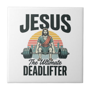 Jesus The Ultimate Deadlifter Vintage Tile
